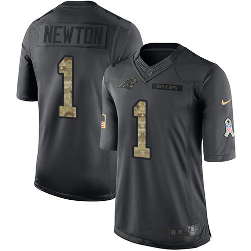 Nike Carolina Panthers #1 Cam Newton Black Youth Stitched NFL Limited 2016 Salute to Service Jersey Youth