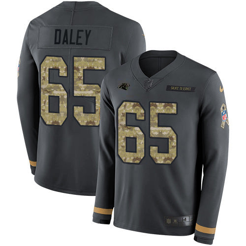 Nike Carolina Panthers #65 Dennis Daley Anthracite Salute to Service Youth Stitched NFL Limited Therma Long Sleeve Jersey Youth