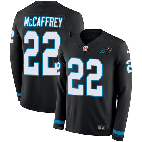 Nike Carolina Panthers #22 Christian McCaffrey Black Team Color Youth Stitched NFL Limited Therma Long Sleeve Jersey Youth