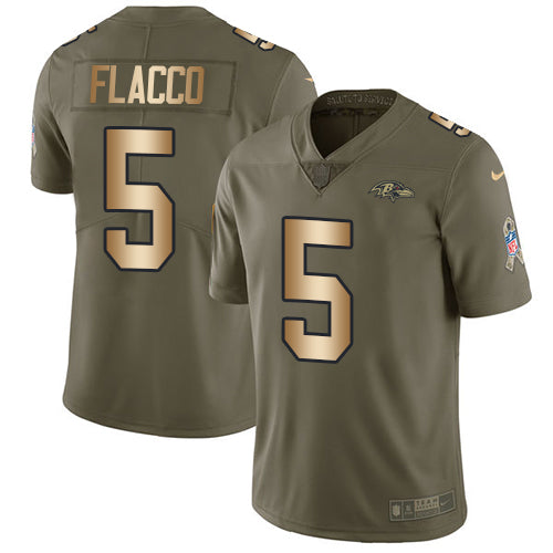 Nike Baltimore Ravens #5 Joe Flacco Olive/Gold Youth Stitched NFL Limited 2017 Salute to Service Jersey Youth
