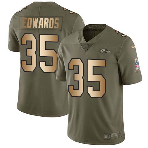 Nike Baltimore Ravens #35 Gus Edwards Olive/Gold Youth Stitched NFL Limited 2017 Salute To Service Jersey Youth