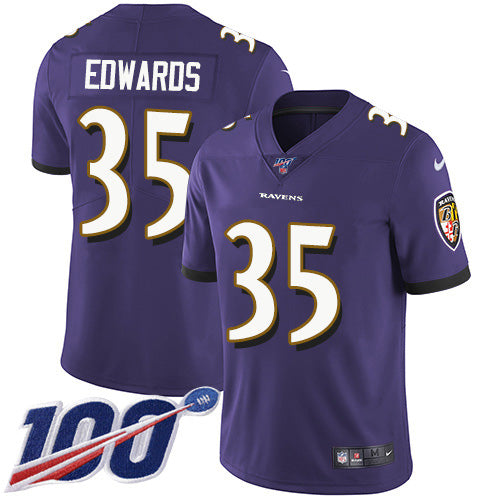Nike Baltimore Ravens #35 Gus Edwards Purple Team Color Youth Stitched NFL 100th Season Vapor Untouchable Limited Jersey Youth