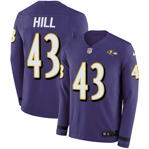 Nike Baltimore Ravens #43 Justice Hill Purple Team Color Youth Stitched NFL Limited Therma Long Sleeve Jersey Youth