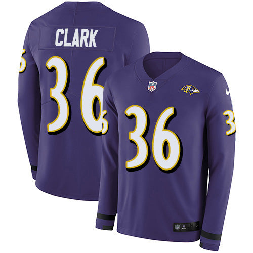 Nike Baltimore Ravens #36 Chuck Clark Purple Team Color Youth Stitched NFL Limited Therma Long Sleeve Jersey Youth