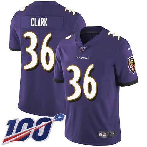 Nike Baltimore Ravens #36 Chuck Clark Purple Team Color Youth Stitched NFL 100th Season Vapor Untouchable Limited Jersey Youth