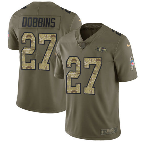 Nike Baltimore Ravens #27 J.K. Dobbins Olive/Camo Youth Stitched NFL Limited 2017 Salute To Service Jersey Youth