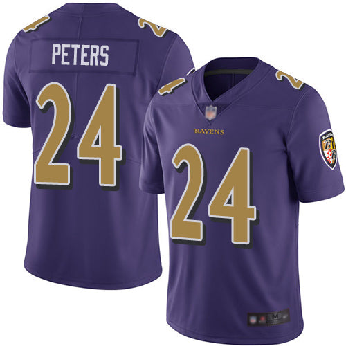 Nike Baltimore Ravens #24 Marcus Peters Purple Youth Stitched NFL Limited Rush Jersey Youth