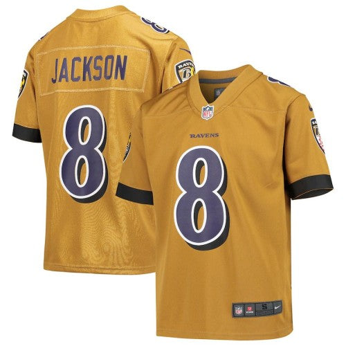Baltimore Baltimore Ravens #8 Lamar Jackson Nike Youth Gold Inverted Game Jersey Youth