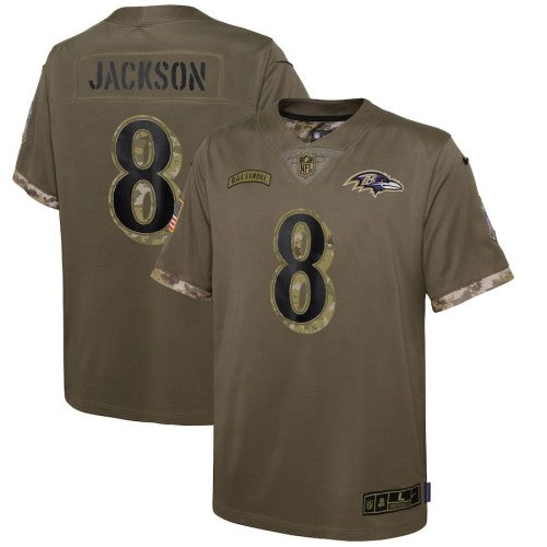 Baltimore Baltimore Ravens #8 Lamar Jackson Nike Youth 2022 Salute To Service Limited Jersey - Olive Youth