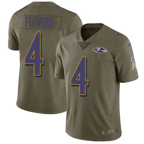 Nike Baltimore Ravens #4 Zay Flowers Olive Youth Stitched NFL Limited 2017 Salute To Service Jersey Youth
