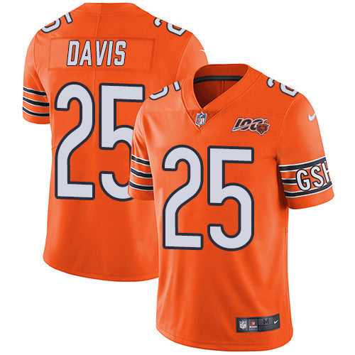 Nike Chicago Bears #25 Mike Davis Orange Men's 100th Season Stitched NFL Limited Rush Jersey Men's