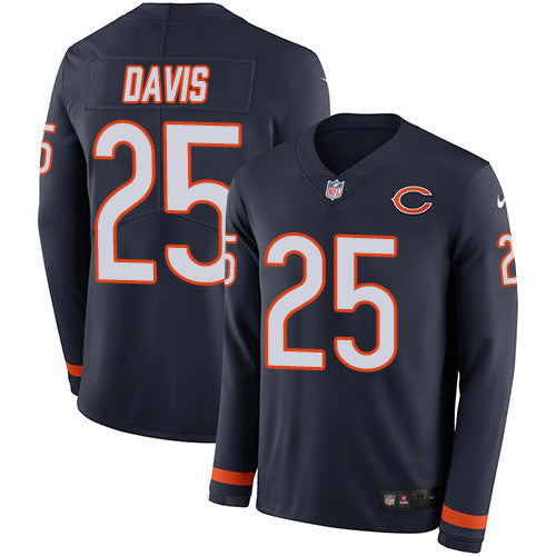 Men's Chicago Bears #25 Mike Davis Navy Blue Team Color Men's Stitched NFL Limited Therma Long Sleeve Jersey Men's
