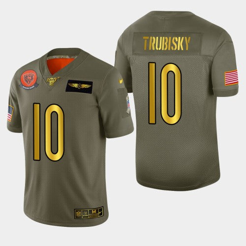 Chicago Chicago Bears #10 Mitchell Trubisky Men's Nike Olive Gold 2019 Salute to Service Limited NFL 100 Jersey Men's