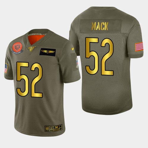 Chicago Chicago Bears #52 Khalil Mack Men's Nike Olive Gold 2019 Salute to Service Limited NFL 100 Jersey Men's