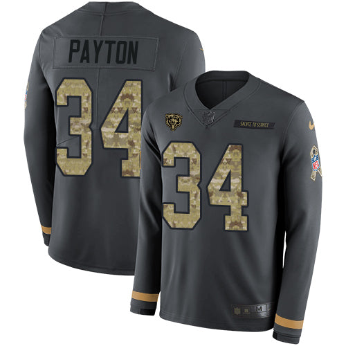 Nike Chicago Bears #34 Walter Payton Anthracite Salute to Service Men's Stitched NFL Limited Therma Long Sleeve Jersey Men's
