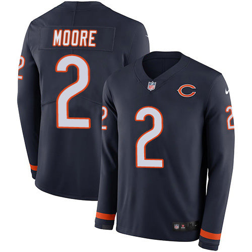 Nike Chicago Bears #2 D.J. Moore Navy Blue Team Color Men's Stitched NFL Limited Therma Long Sleeve Jersey Men's
