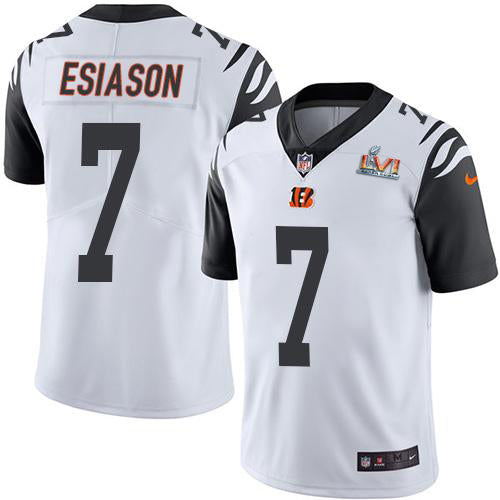 Nike Cincinnati Bengals #7 Boomer Esiason White Super Bowl LVI Patch Men's Stitched NFL Limited Rush Jersey Men's