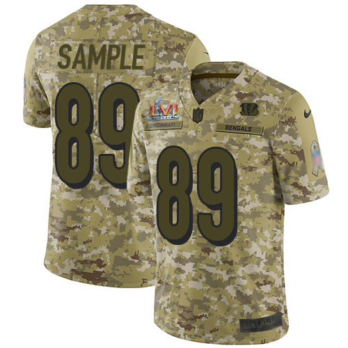 Nike Cincinnati Bengals #89 Drew Sample Camo Super Bowl LVI Patch Men's Stitched NFL Limited 2018 Salute To Service Jersey Men's
