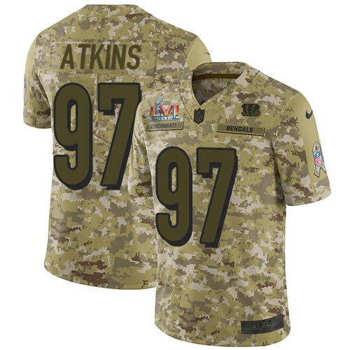 Nike Cincinnati Bengals #97 Geno Atkins Camo Super Bowl LVI Patch Men's Stitched NFL Limited 2018 Salute To Service Jersey Men's