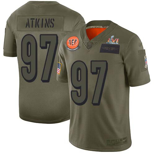 Nike Cincinnati Bengals #97 Geno Atkins Camo Super Bowl LVI Patch Men's Stitched NFL Limited 2019 Salute To Service Jersey Men's