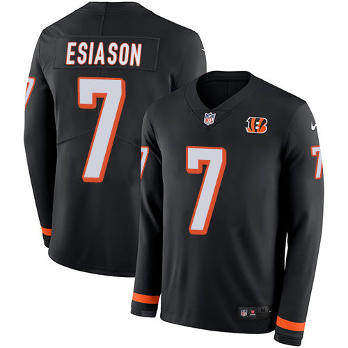 Nike Cincinnati Bengals #7 Boomer Esiason Black Team Color Men's Stitched NFL Limited Therma Long Sleeve Jersey Men's