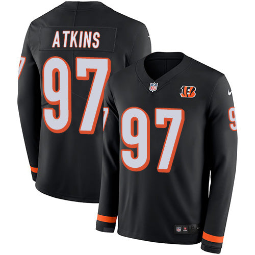 Nike Cincinnati Bengals #97 Geno Atkins Black Team Color Men's Stitched NFL Limited Therma Long Sleeve Jersey Men's