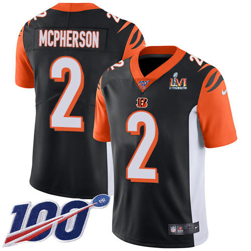 Nike Cincinnati Bengals #2 Evan McPherson Black Team Color Super Bowl LVI Patch Men's Stitched NFL 100th Season Vapor Limited Jersey Men's