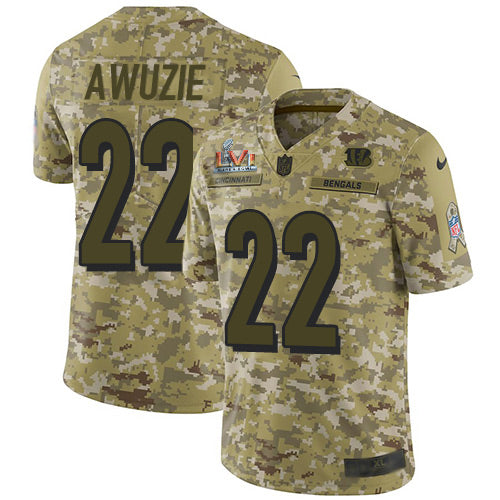 Nike Cincinnati Bengals #22 Chidobe Awuzie Camo Super Bowl LVI Patch Men's Stitched NFL Limited 2018 Salute To Service Jersey Men's