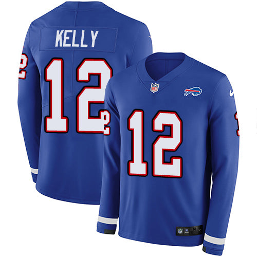 Nike Buffalo Bills #12 Jim Kelly Royal Blue Team Color Men's Stitched NFL Limited Therma Long Sleeve Jersey Men's