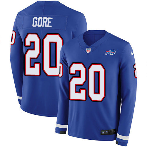 Nike Buffalo Bills #20 Frank Gore Royal Blue Team Color Men's Stitched NFL Limited Therma Long Sleeve Jersey Men's