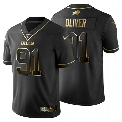 Buffalo Buffalo Bills #91 Ed Oliver Men's Nike Black Golden Limited NFL 100 Jersey Men's