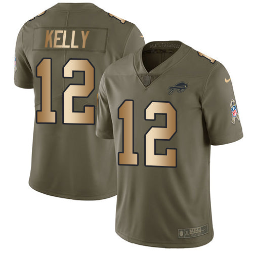 Nike Buffalo Bills #12 Jim Kelly Olive/Gold Men's Stitched NFL Limited 2017 Salute To Service Jersey Men's
