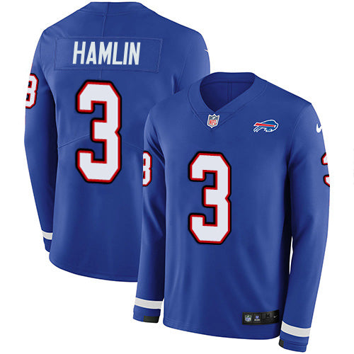 Nike Buffalo Bills #3 Damar Hamlin Royal Blue Team Color Men's Stitched NFL Limited Therma Long Sleeve Jersey Men's