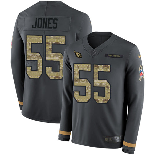 Nike Arizona Cardinals #55 Chandler Jones Anthracite Salute to Service Men's Stitched NFL Limited Therma Long Sleeve Jersey Men's