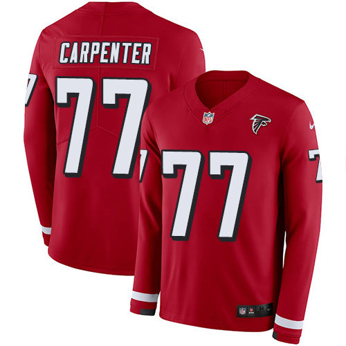 Nike Atlanta Falcons #77 James Carpenter Red Team Color Men's Stitched NFL Limited Therma Long Sleeve Jersey Men's