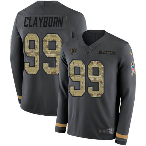 Nike Atlanta Falcons #99 Adrian Clayborn Anthracite Salute to Service Men's Stitched NFL Limited Therma Long Sleeve Jersey Men's