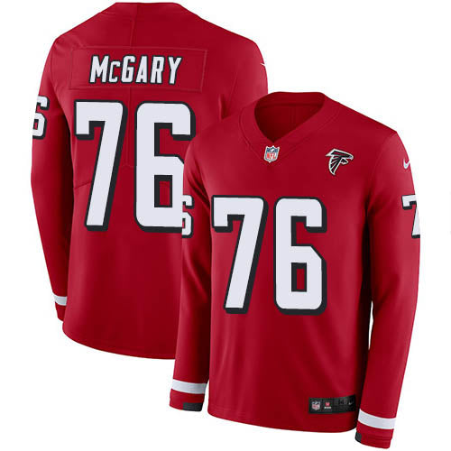 Nike Atlanta Falcons #76 Kaleb McGary Red Team Color Men's Stitched NFL Limited Therma Long Sleeve Jersey Men's