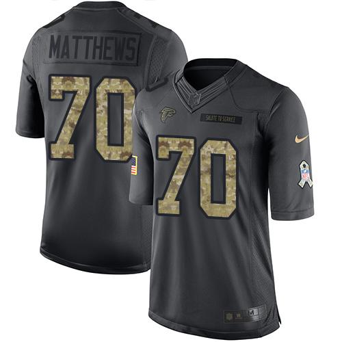Nike Atlanta Falcons #70 Jake Matthews Black Men's Stitched NFL Limited 2016 Salute To Service Jersey Men's