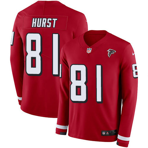 Nike Atlanta Falcons #81 Hayden Hurst Red Team Color Men's Stitched NFL Limited Therma Long Sleeve Jersey Men's