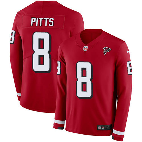 Nike Atlanta Falcons #8 Kyle Pitts Red Team Color Men's Stitched NFL Limited Therma Long Sleeve Jersey Men's