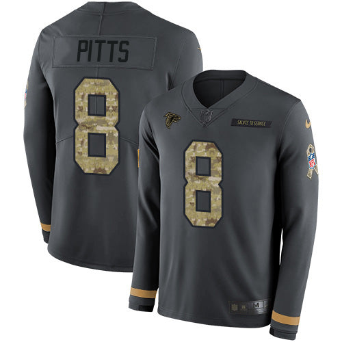 Nike Atlanta Falcons #8 Kyle Pitts Anthracite Salute to Service Men's Stitched NFL Limited Therma Long Sleeve Jersey Men's