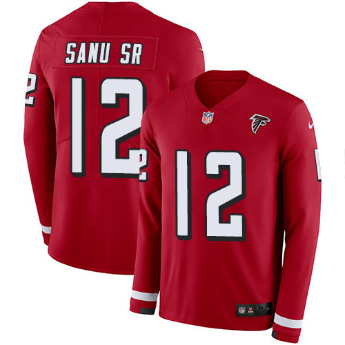 Nike Atlanta Falcons #12 Mohamed Sanu Sr Red Team Color Men's Stitched NFL Limited Therma Long Sleeve Jersey Men's