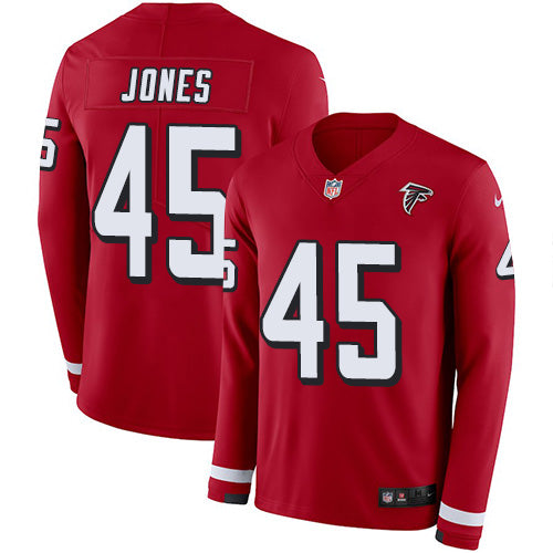 Nike Atlanta Falcons #45 Deion Jones Red Team Color Men's Stitched NFL Limited Therma Long Sleeve Jersey Men's