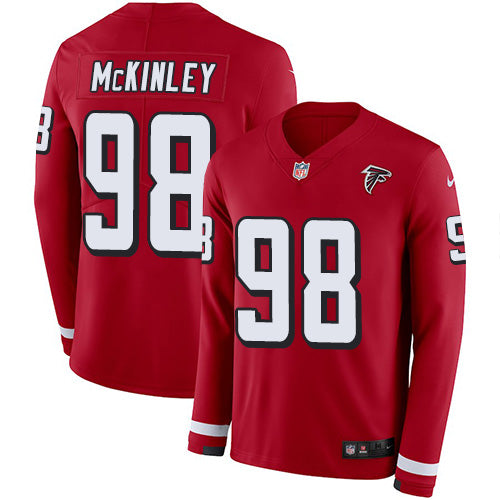 Nike Atlanta Falcons #98 Takkarist McKinley Red Team Color Men's Stitched NFL Limited Therma Long Sleeve Jersey Men's