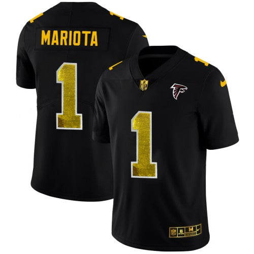 Atlanta Atlanta Falcons #1 Marcus Mariota Men's Black Nike Golden Sequin Vapor Limited NFL Jersey Men's