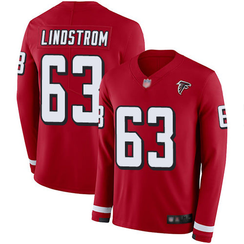 Nike Atlanta Falcons #63 Chris Lindstrom Red Team Color Men's Stitched NFL Limited Therma Long Sleeve Jersey Men's