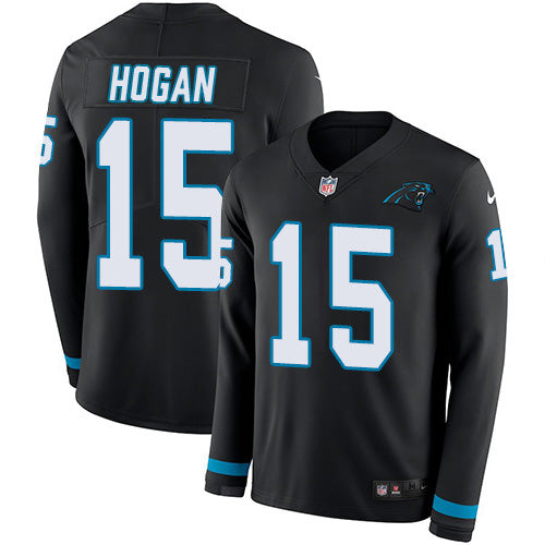 Nike Carolina Panthers #15 Chris Hogan Black Team Color Men's Stitched NFL Limited Therma Long Sleeve Jersey Men's