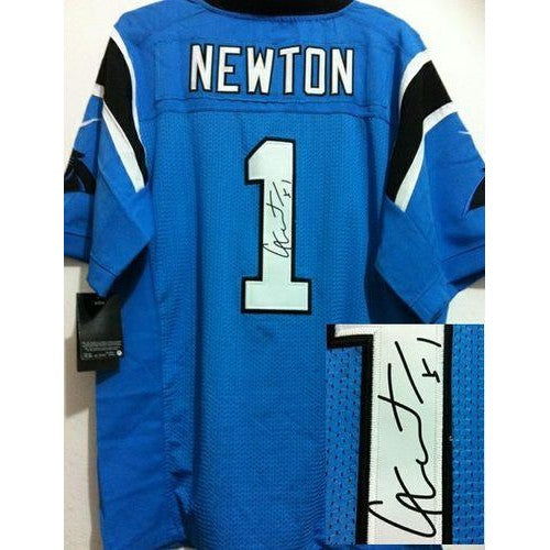 Nike Carolina Panthers #1 Cam Newton Blue Alternate Men's Stitched NFL Elite Autographed Jersey Men's
