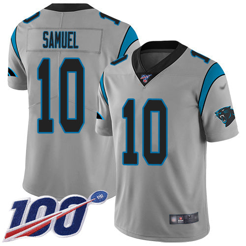 Nike Carolina Panthers #10 Curtis Samuel Silver Men's Stitched NFL Limited Inverted Legend 100th Season Jersey Men's