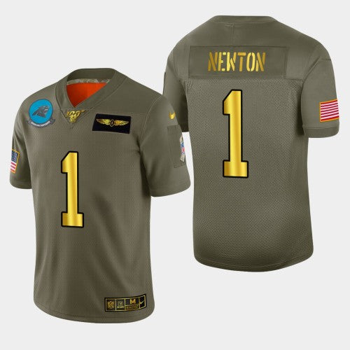 Carolina Carolina Panthers #1 Cam Newton Men's Nike Olive Gold 2019 Salute to Service Limited NFL 100 Jersey Men's